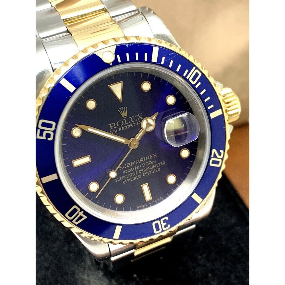 Rolex Men's Watch 16613 Submariner Automatic Blue Dial Two Tone 18k Gold Steel